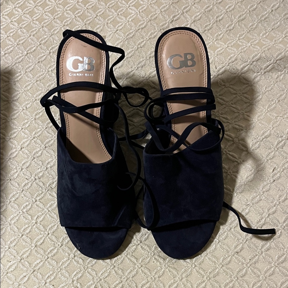 Gianni Bini Navy Suede Lace-Up Mules